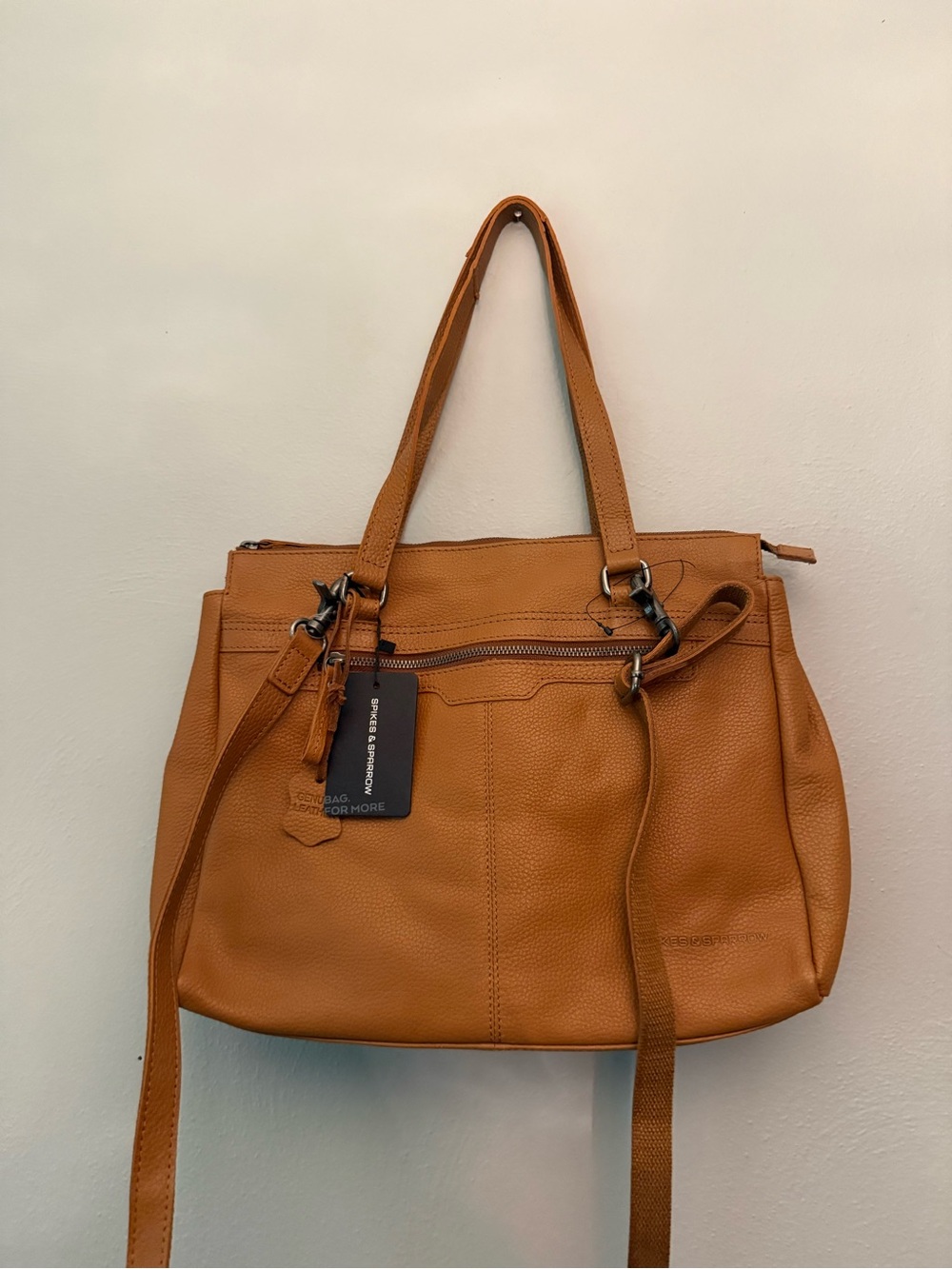 Genuine Leather Laptop Tote Bag with Shoulder Strap - Spikes & Sparrow